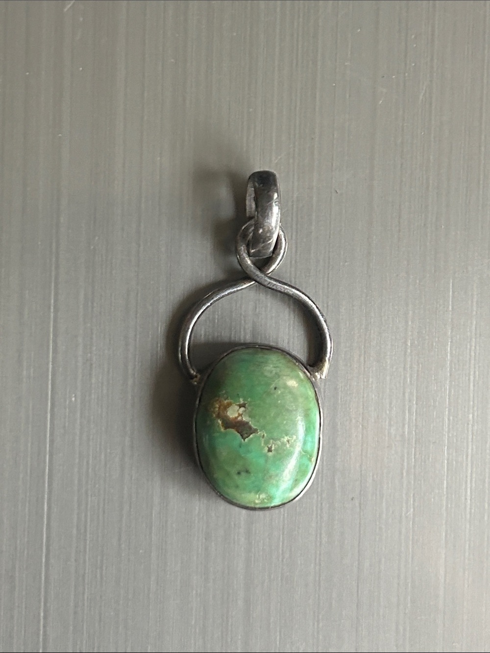 Green Turquoise or jade Oval Pendant Sterling Silver Bail